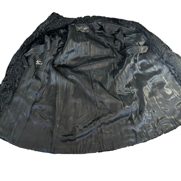 Vintage Custom Persian Lamb Broadtail Coat 1950s? Large? Bell Sleeves Mid Length - Picture 14 of 16